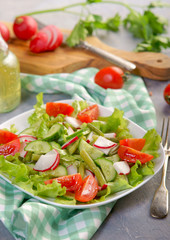 Light summer salad with tomatoes and radishes