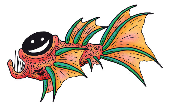Weird Deep Sea Imaginary Angler Fish Eel Vector Illustration 