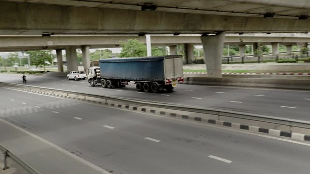 Bangkok/Thailand-July 23 2018 : flat bed trailer on highway