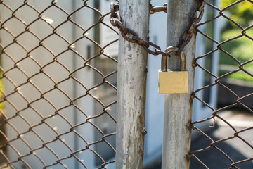 Close up on a lock gate and chain