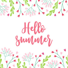 Floral greeting card with seamless border - meadow herbs and flowers