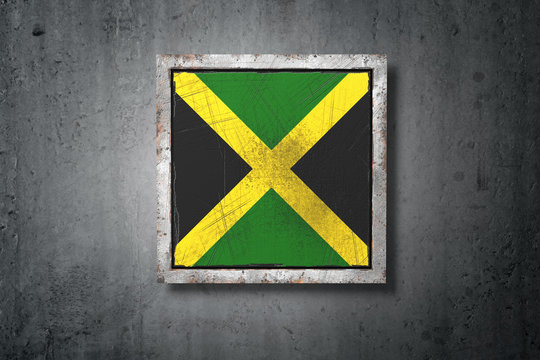 Jamaica flag in concrete wall