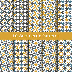 set of ten seamless vector geometric patterns. design for tiles, cover, textile - 214952863