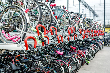 Bicycle parking in Eindhoven Central Station. Netherlands