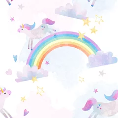 Wallpaper murals Unicorn Watercolor unicorn rainbow pattern