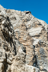 Tofana di Mezzo Via Ferrata in Cortina d'Ampezzo Dolomites. Cabin Cable car Station, View from Punta Anna via ferrata. Big rocky mountains in Dolomites, Italy. Climbing on the rocks in the mountains