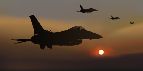 Fototapeta na wymiar avion de chasse - guerre - avion - escadrille - F16 -combat aérien - militaire - opération - américain