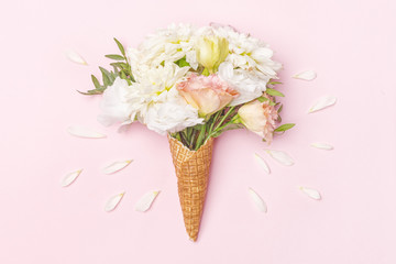 Waffle cone with composition of flowers