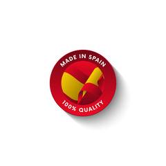 Made in Spain badge with Spain flag. Badge  with long shadow. Vector illustration. 