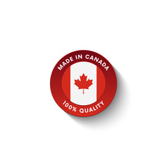 Made in Canada badge with Canada flag. Badge  with long shadow. Vector illustration. 