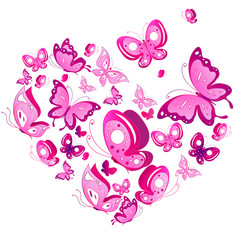 pink butterflies design, heart,isolated on a white background