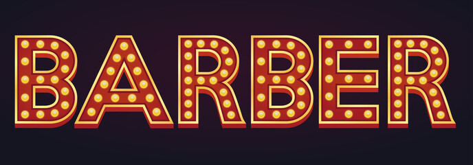 Barber banner alphabet sign marquee light bulb vintage