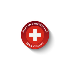 Obraz premium Made in Switzerland badge with Switzerland flag. Badge with long shadow. Vector illustration. 