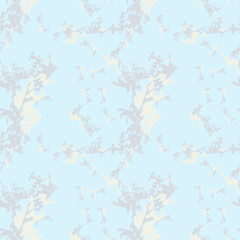 Military camouflage seamless pattern in light blue, yellow and different shades of grey color