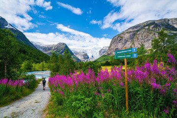 Walking towards Bergsetbreen, glacier in Norway