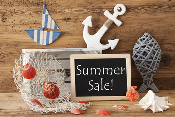 Chalkboard With Nautical Decoration, Text Summer Sale