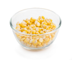 Fresh corn in bowl isolated on white background