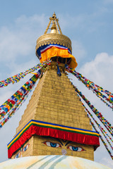 Boudhanath Stupa and prayer flags in Kathmandu