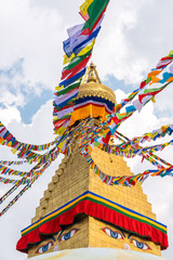 Boudhanath Stupa and prayer flags in Kathmandu