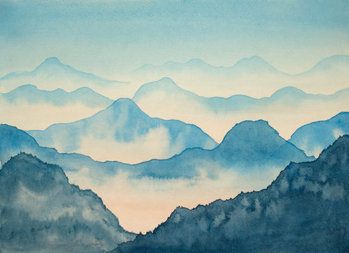 Watercolor Mountains And Sky