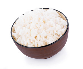 Rice in a bowl on a white background