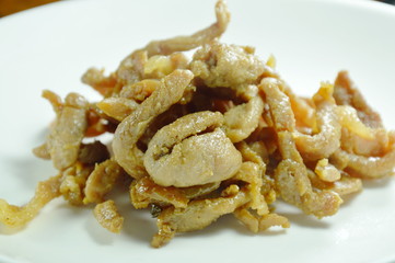 steamed salty slice pork with garlic and pepper on plate
