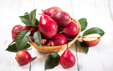 Fresh organic pears on the wooden table