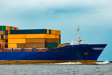 Fototapeta premium Blue container ship