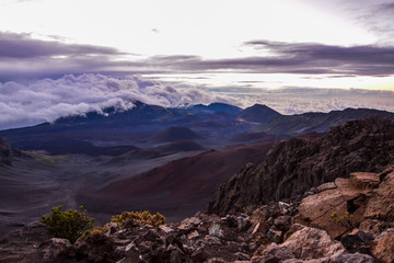 Sunrise over the crater at the summit of Haleakala on Maui, Hawaii