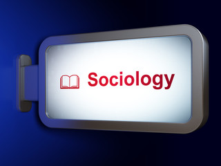 Education concept: Sociology and Book on advertising billboard background, 3D rendering