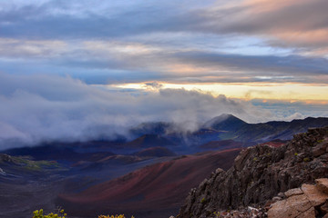 Sunrise over the crater at the summit of Haleakala on Maui, Hawaii