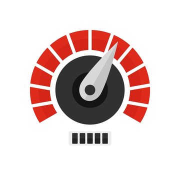 Red white speedometer icon. Flat illustration of red white speedometer vector icon for web isolated on white