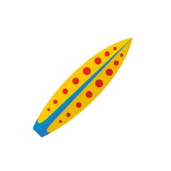 Yellow red dot surfboard icon. Flat illustration of yellow red dot surfboard vector icon for web isolated on white