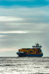 Blue container ship