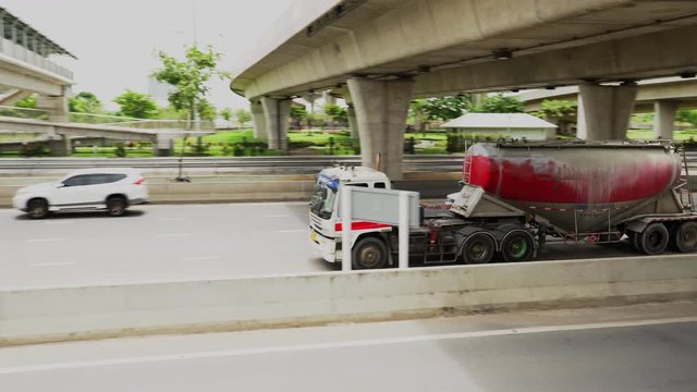 Bangkok/Thailand-July 23 2018 : flat bed trailer on highway