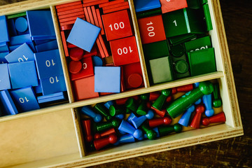 Wooden box with numbers to teach mathematics