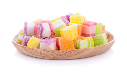 closeup colorful candy and jelly sweet on white