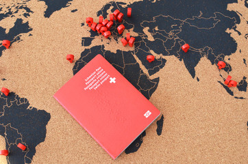 Swiss passport on the pinboard map