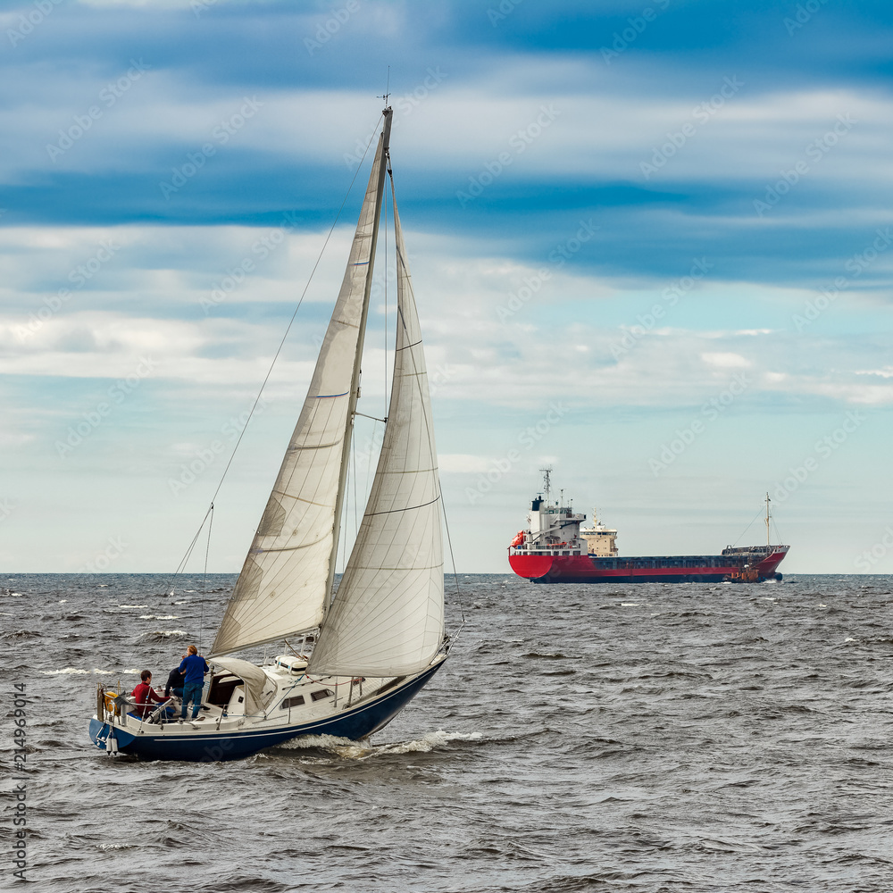 Canvas Prints Blue sailboat at journey