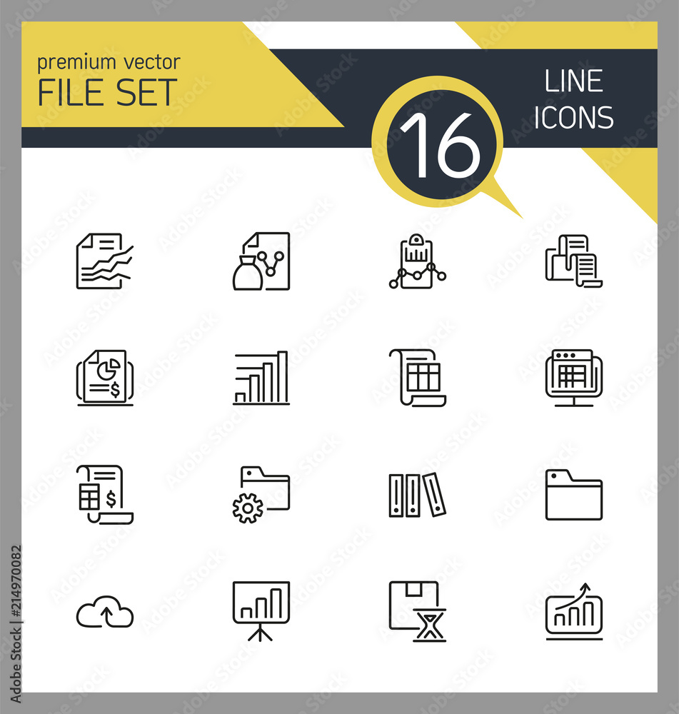 Poster file icons. set of line icons. report, presentation, folder. file system concept. vector illustratio