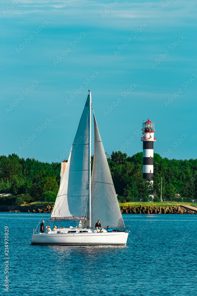 Sticker White sailboat traveling at Riga