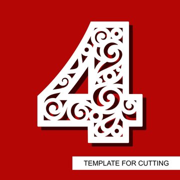 Number four - 4. Template for laser cutting, wood carving, paper cut and printing. Vector illustration.