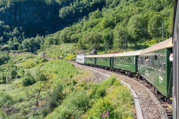 Historic train crossing the fjords