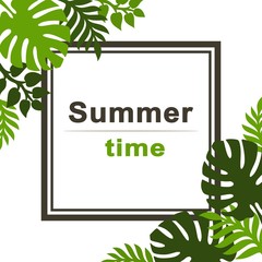 Summer tropical background with palm leaves. Place for text. Theme of plants. Vector floral background.