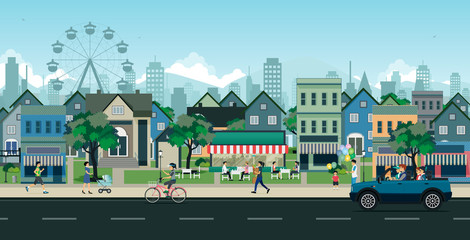 The way people live in cities with buildings and streets © intararit