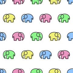 Seamless pattern with colorful Elephants. Cartoon background. Vector illustration.