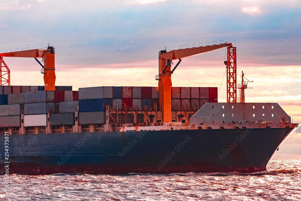 Poster Blue container ship underway