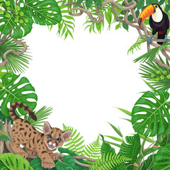 Obraz premium Tropical Background with Little Puma and Toucan