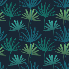 Tropical leaves, jungle pattern. Seamless, detailed, botanical pattern. Vector background.
