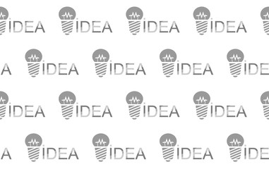 Idea light bulb. Seamless branded background. To repeat Logo, paper for the wrapper or backdrop, promotional sign, conceptual symbol. Vector